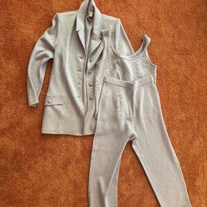 Vintage St John Knit Suit Set - Jacket, Tank and Pants - Grey - Size 6, S, 6 EUC